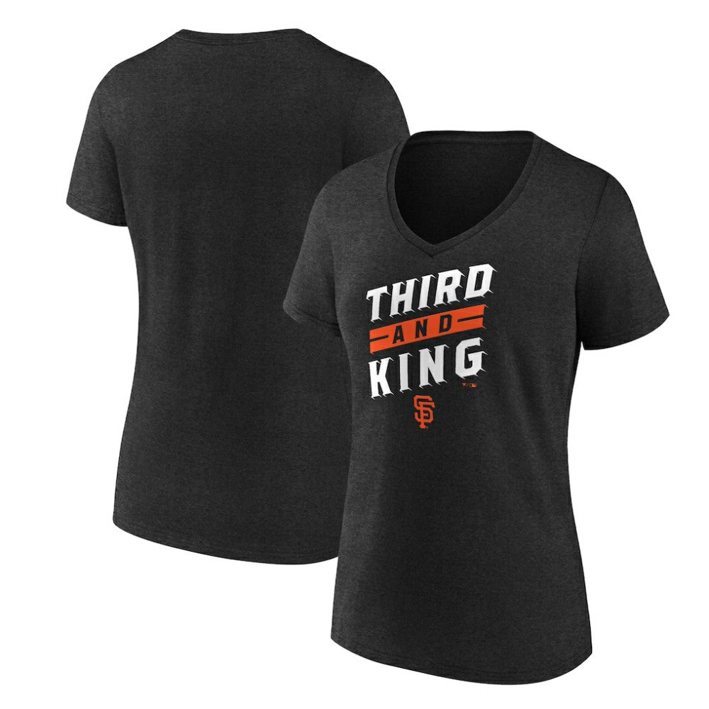 San Francisco Giants Women's Third and King V-Neck T-Shirt - Charcoal - MLB Sale