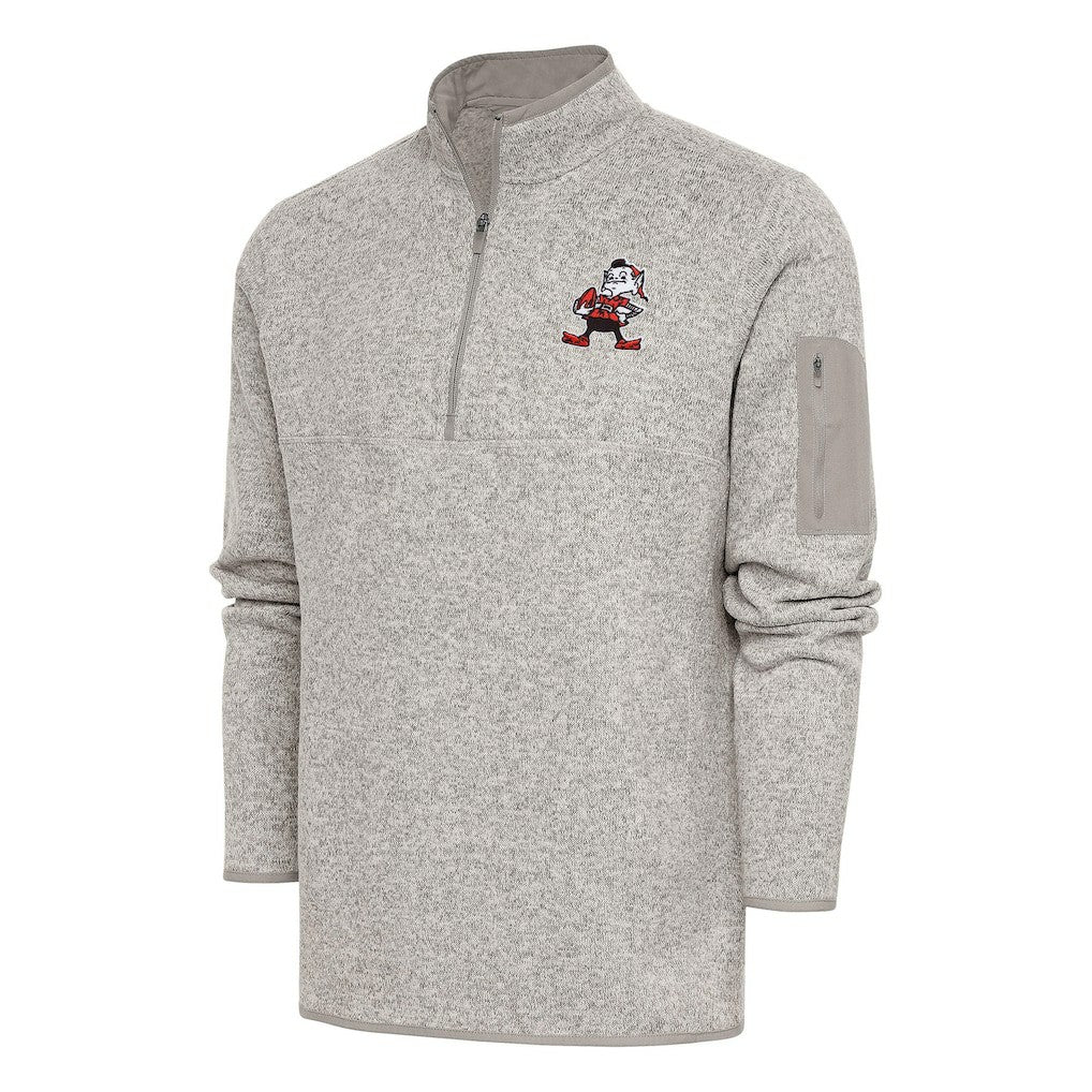 Cleveland Browns Antigua Throwback Fortune Quarter-Zip Pullover Jacket Oatmeal