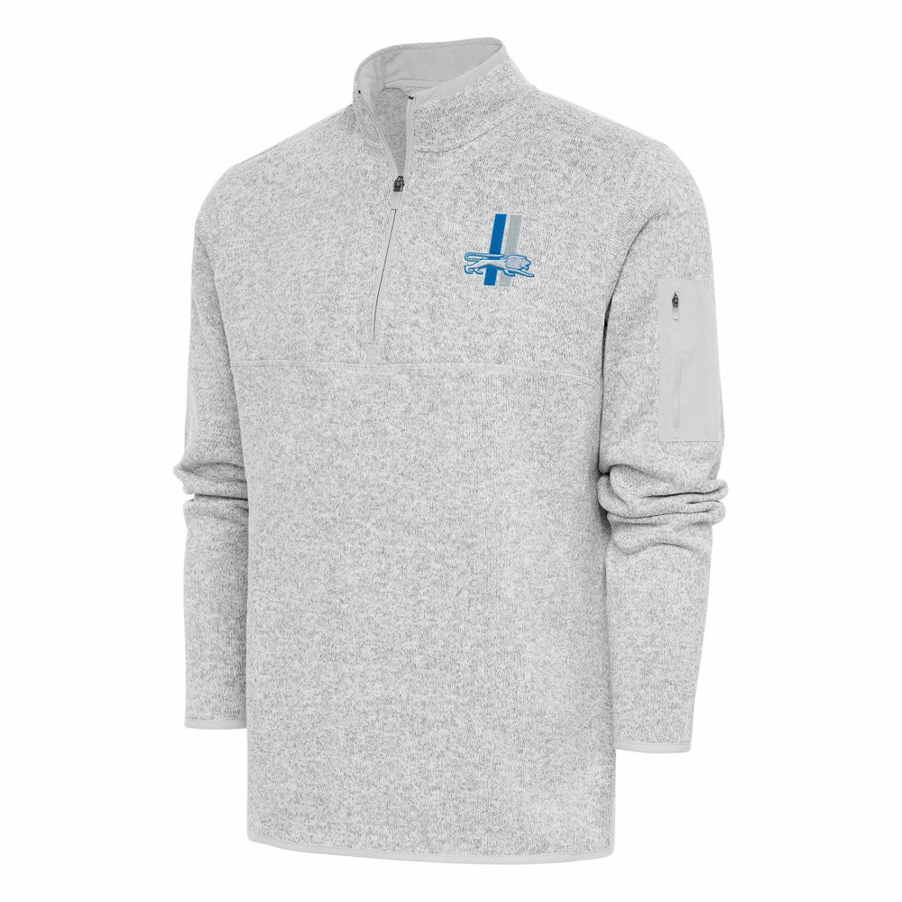 Detroit Lions Antigua Throwback Fortune Quarter-Zip Pullover Jacket Heather Gray