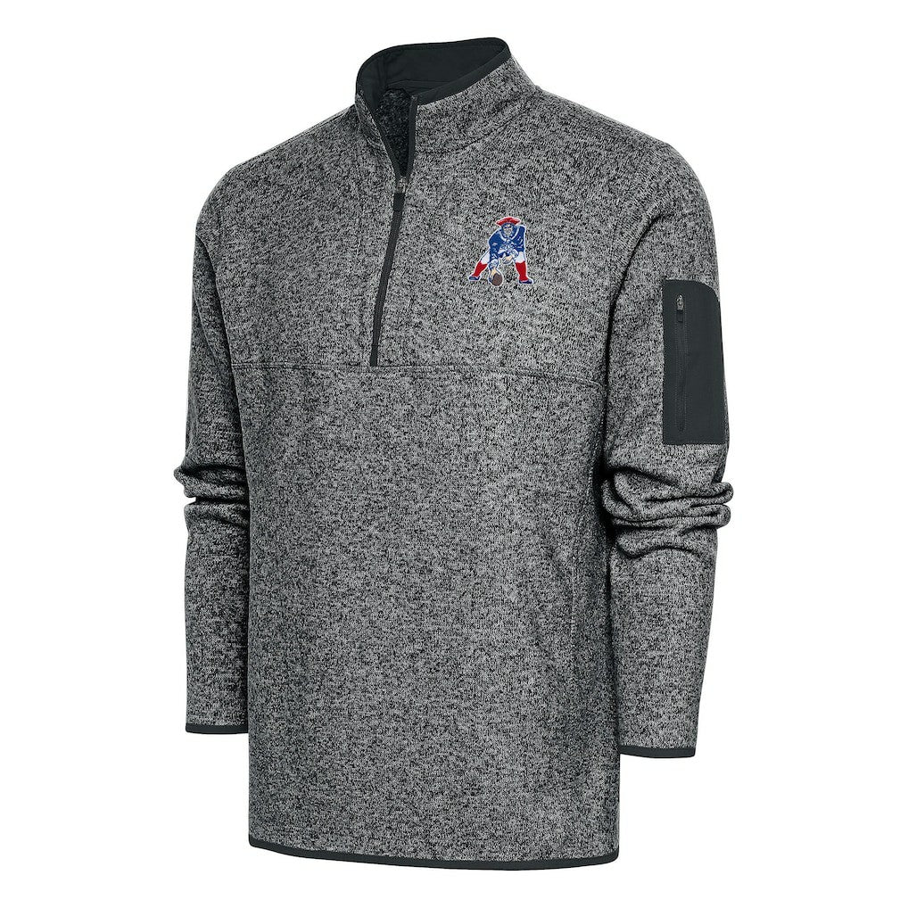 New England Patriots Antigua Throwback Fortune Quarter-Zip Pullover Jacket Heather Charcoal