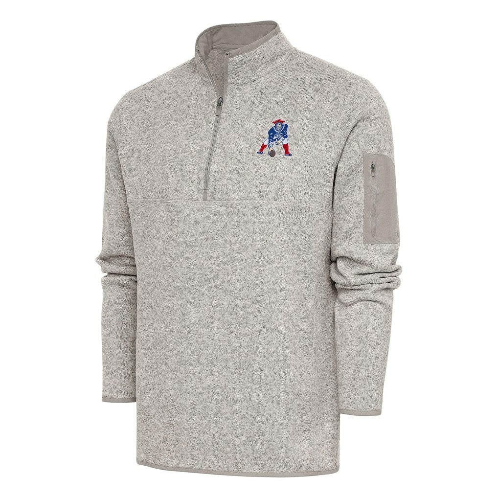 New England Patriots Antigua Throwback Fortune Quarter-Zip Pullover Jacket Oatmeal