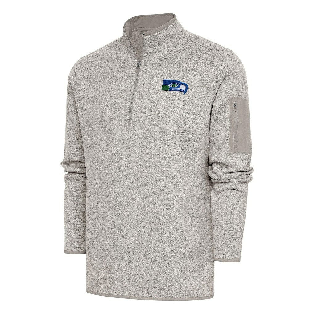 Seattle Seahawks Antigua Throwback Fortune Quarter-Zip Pullover Jacket Oatmeal