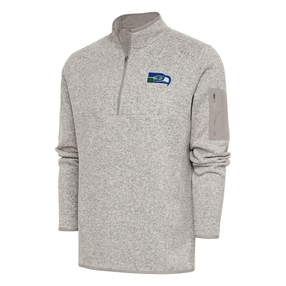 Seattle Seahawks Antigua Throwback Fortune Quarter-Zip Pullover Jacket Oatmeal