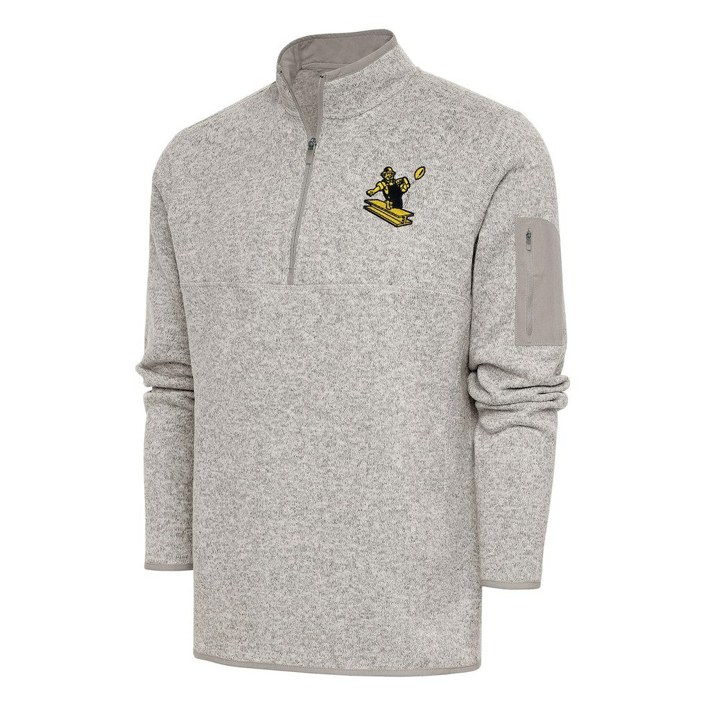 Pittsburgh Steelers Antigua Throwback Fortune Quarter-Zip Pullover Jacket Oatmeal