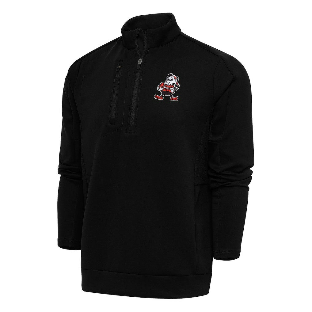 Cleveland Browns Antigua Team Logo Throwback Generation Quarter-Zip Pullover Top Black
