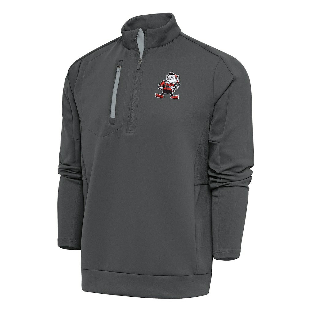 Cleveland Browns Antigua Team Logo Throwback Generation Quarter-Zip Pullover Top Charcoal