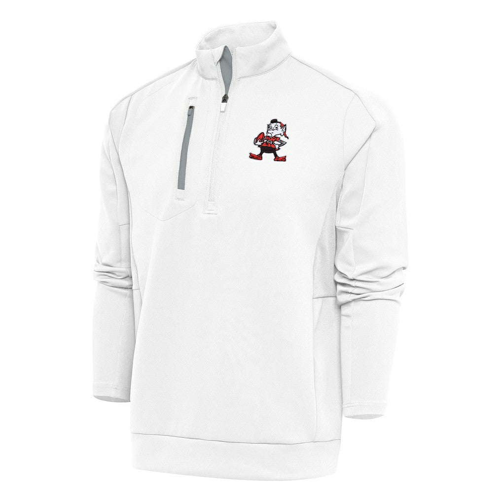 Cleveland Browns Antigua Team Logo Throwback Generation Quarter-Zip Pullover Top White