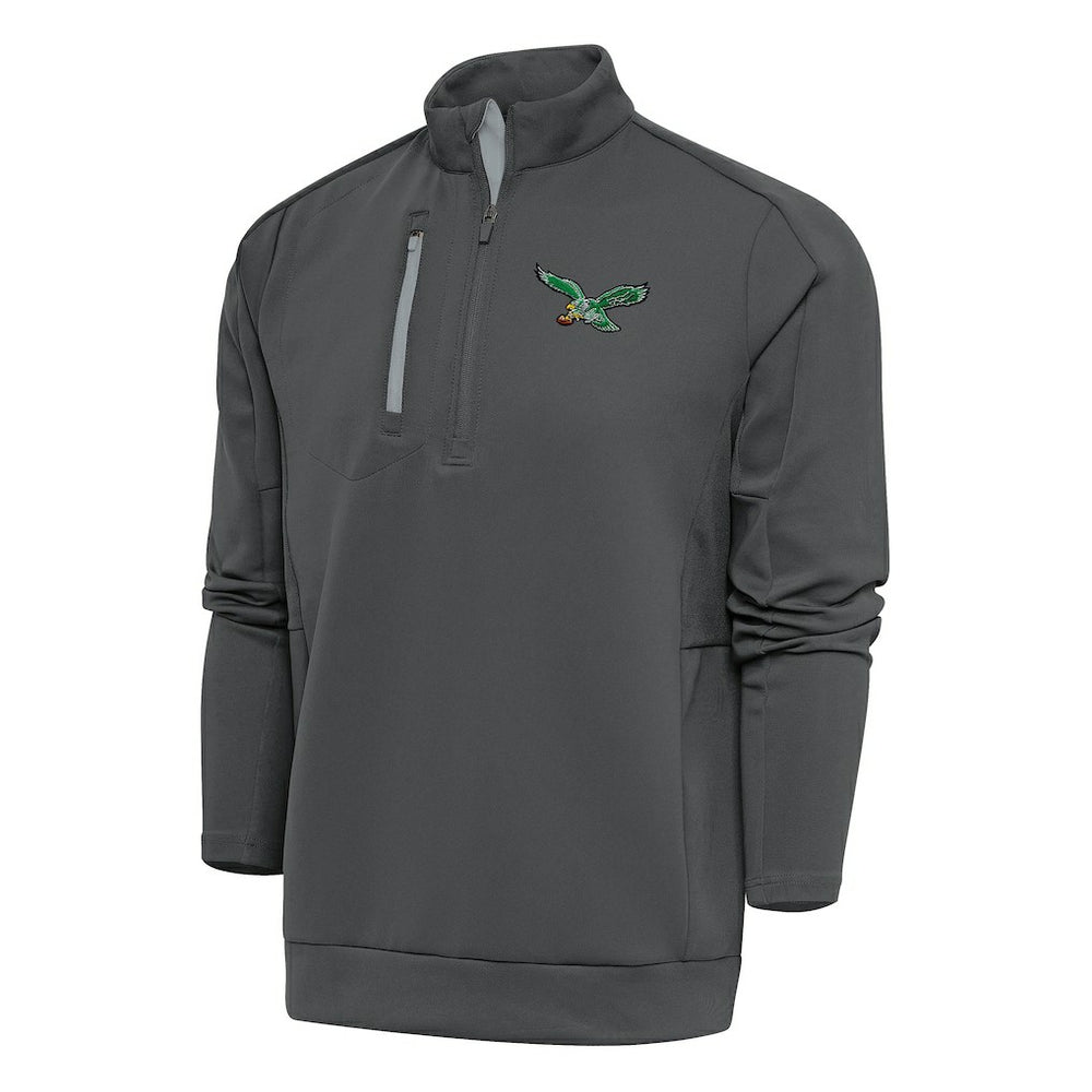 Philadelphia Eagles Antigua Team Logo Throwback Generation Quarter-Zip Pullover Top Charcoal