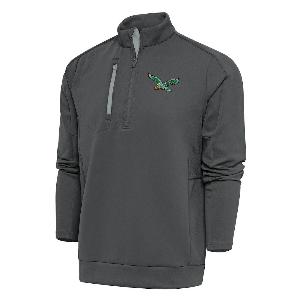 Philadelphia Eagles Antigua Team Logo Throwback Generation Quarter-Zip Pullover Top Charcoal