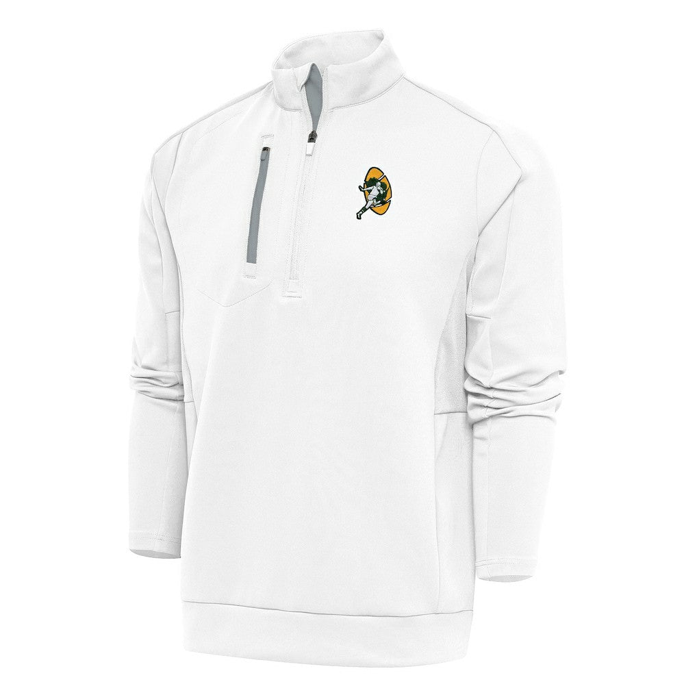 Green Bay Packers Antigua Team Logo Throwback Generation Quarter-Zip Pullover Top White