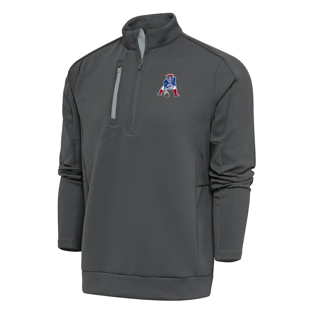 New England Patriots Antigua Team Logo Throwback Generation Quarter-Zip Pullover Top Charcoal