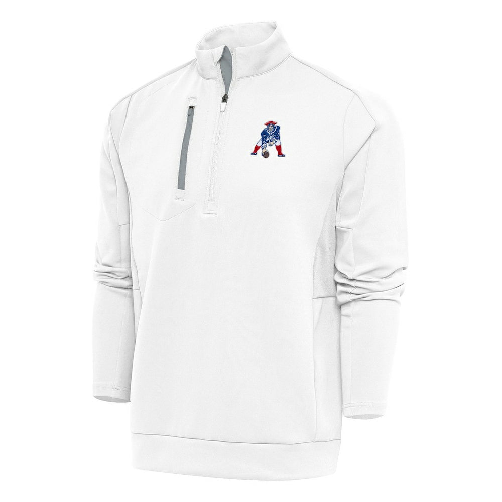 New England Patriots Antigua Team Logo Throwback Generation Quarter-Zip Pullover Top White