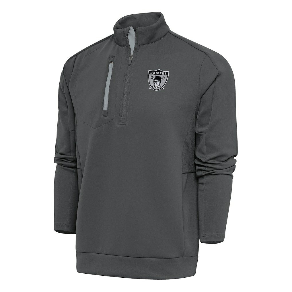Las Vegas Raiders Antigua Team Logo Throwback Generation Quarter-Zip Pullover Top Charcoal