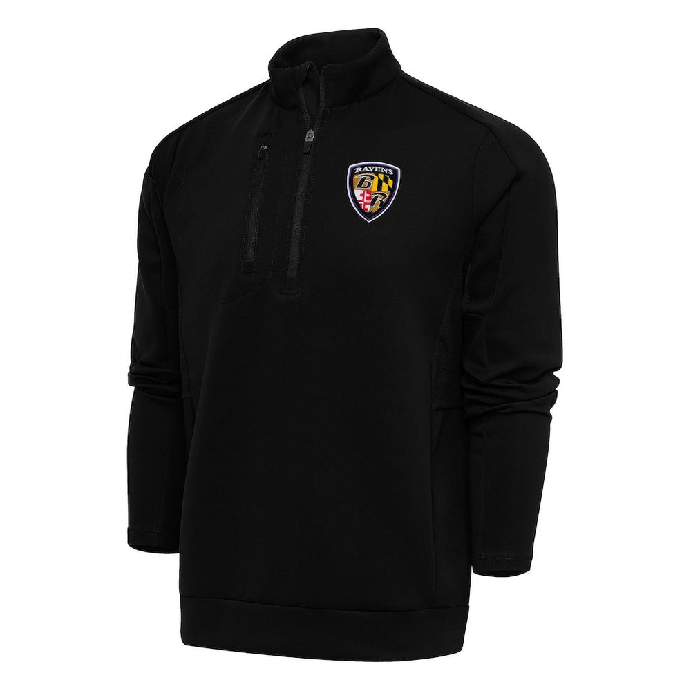 Baltimore Ravens Antigua Team Logo Throwback Generation Quarter-Zip Pullover Top Black