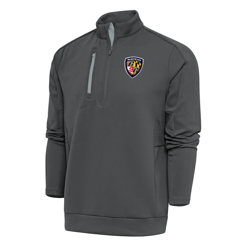 Baltimore Ravens Antigua Team Logo Throwback Generation Quarter-Zip Pullover Top Charcoal