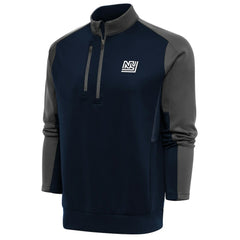 New York Giants Antigua Team Logo Throwback Team Quarter-Zip Pullover Top Navy/Charcoal