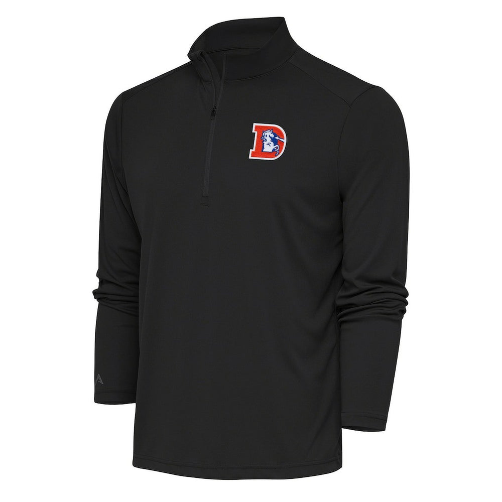 Denver Broncos Antigua Team Logo Throwback Tribute Quarter-Zip Pullover Top Charcoal