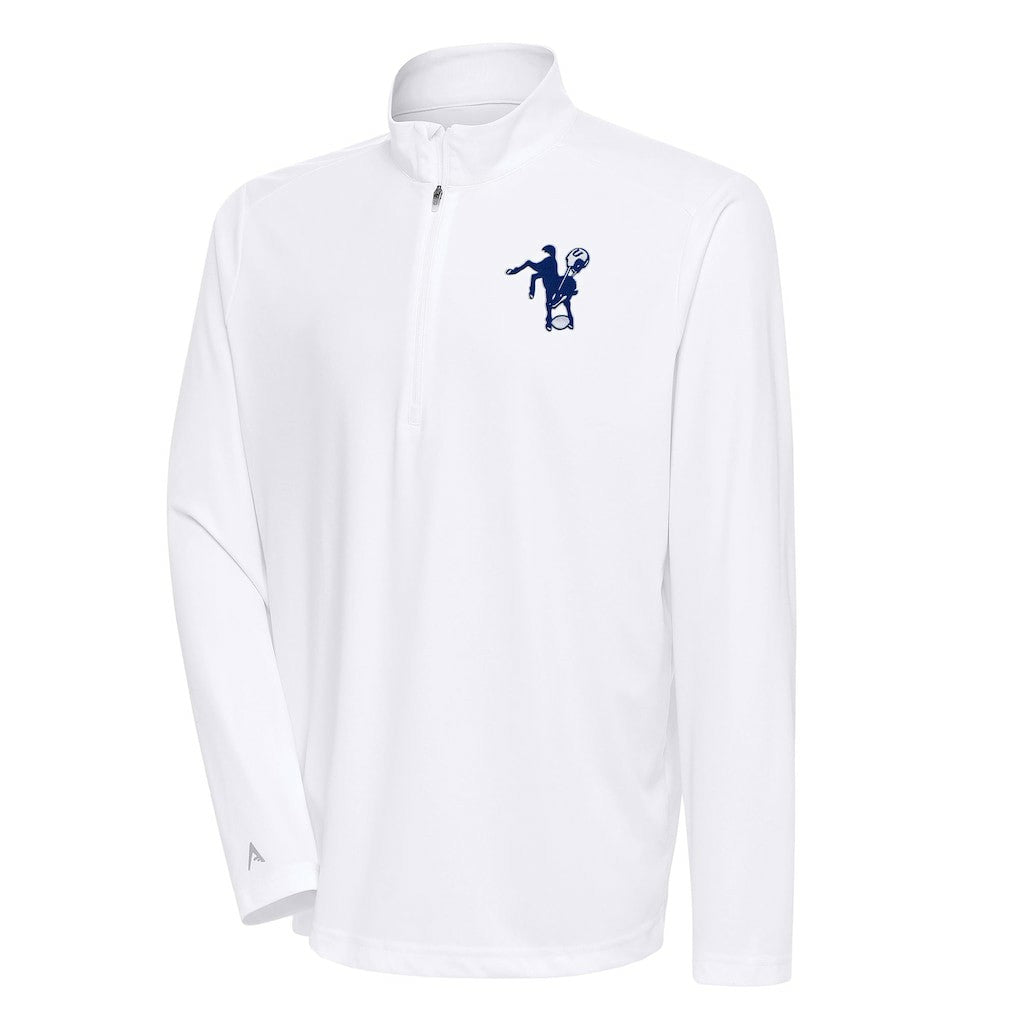 Indianapolis Colts Antigua Team Logo Throwback Tribute Quarter-Zip Pullover Top White