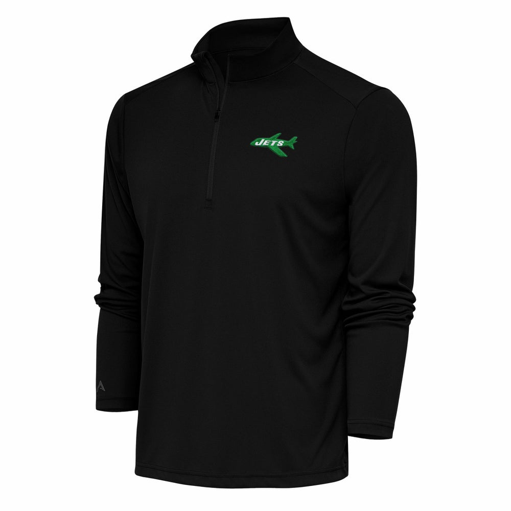 New York Jets Antigua Team Logo Throwback Tribute Quarter-Zip Pullover Top Black