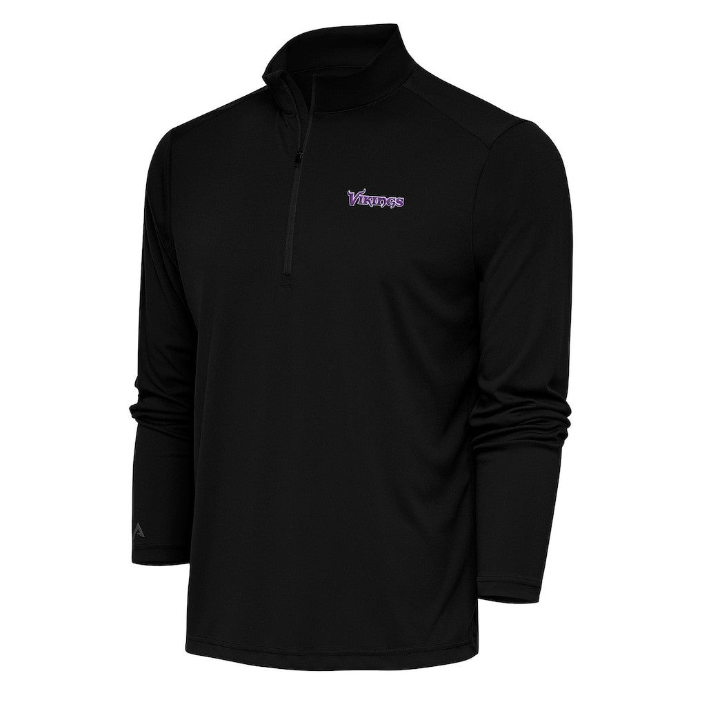 Minnesota Vikings Antigua Team Logo Throwback Tribute Quarter-Zip Pullover Top Black