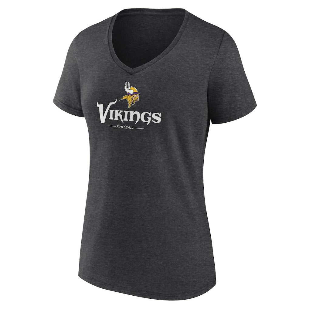 Minnesota Vikings Women's Logo Team Lockup V-Neck T-Shirt Charcoal