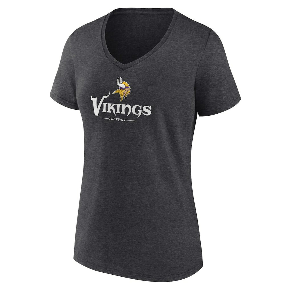 Minnesota Vikings Women's Logo Team Lockup V-Neck T-Shirt Charcoal
