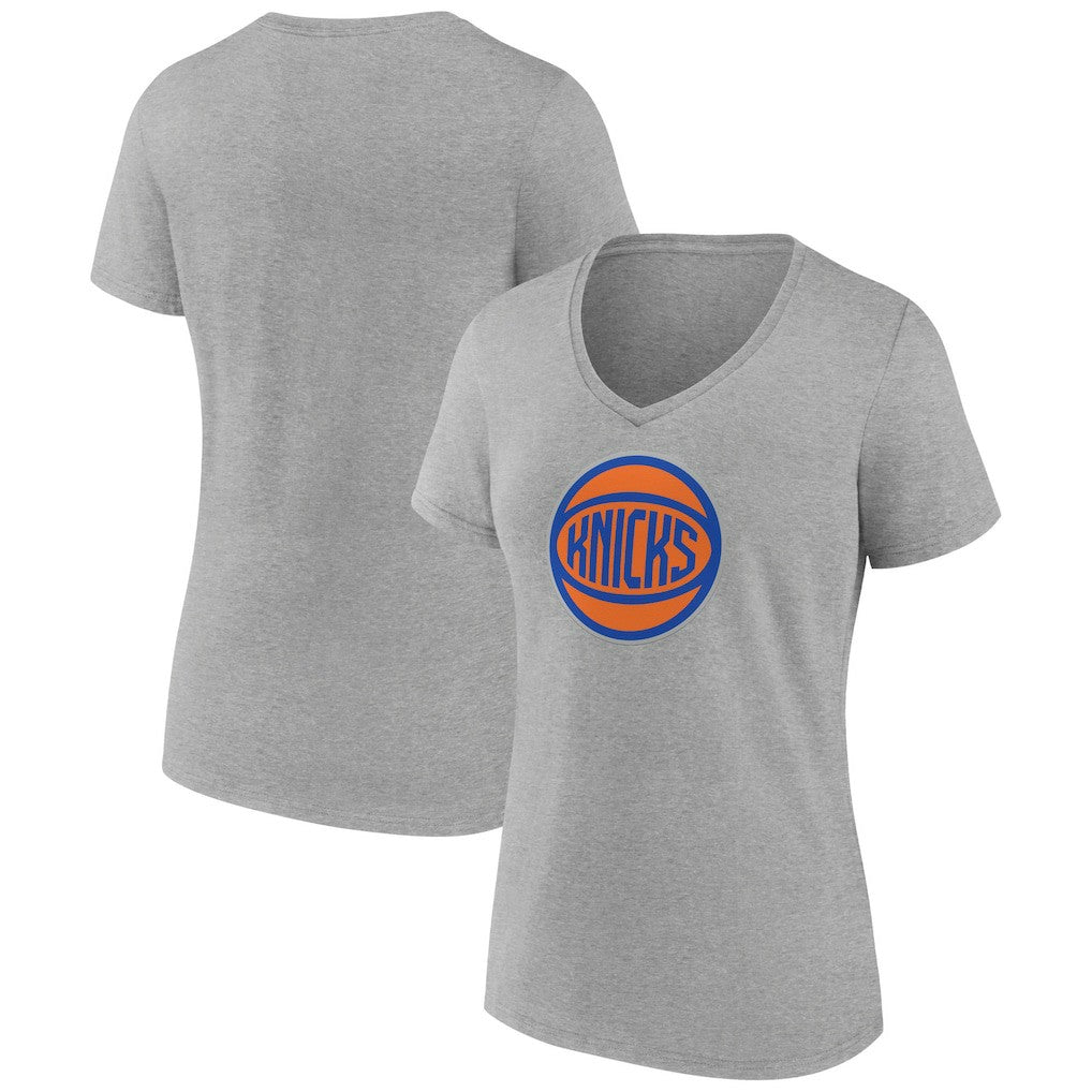 New York Knicks Women's Alternate Logo V-Neck T-Shirt Heather Gray