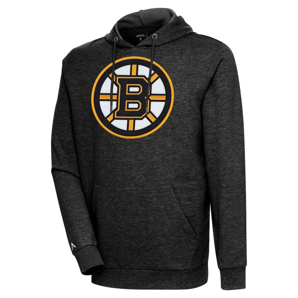Boston Bruins Antigua Logo Action Chenille Pullover Hoodie - Heather Black - NHL 5125717