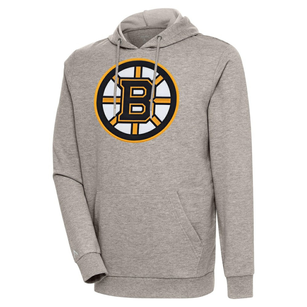 Boston Bruins Antigua Logo Action Chenille Pullover Hoodie - Oatmeal - NHL 5125719