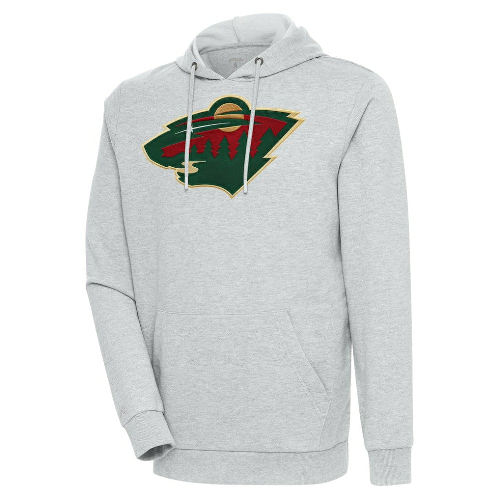 Minnesota Wild Antigua Logo Action Chenille Pullover Hoodie - Heather Gray - NHL 5125804