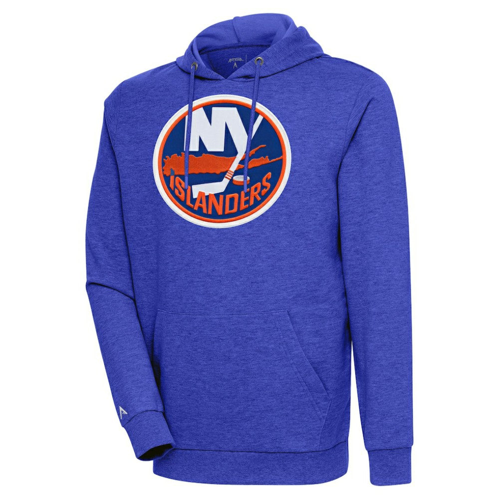 New York Islanders Antigua Logo Action Chenille Pullover Hoodie - Heather Royal - NHL 5125836