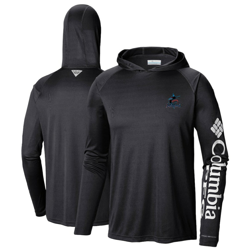Miami Marlins Columbia Terminal Tackle Long Sleeve Hoodie T-Shirt - Black - Columbia Sale