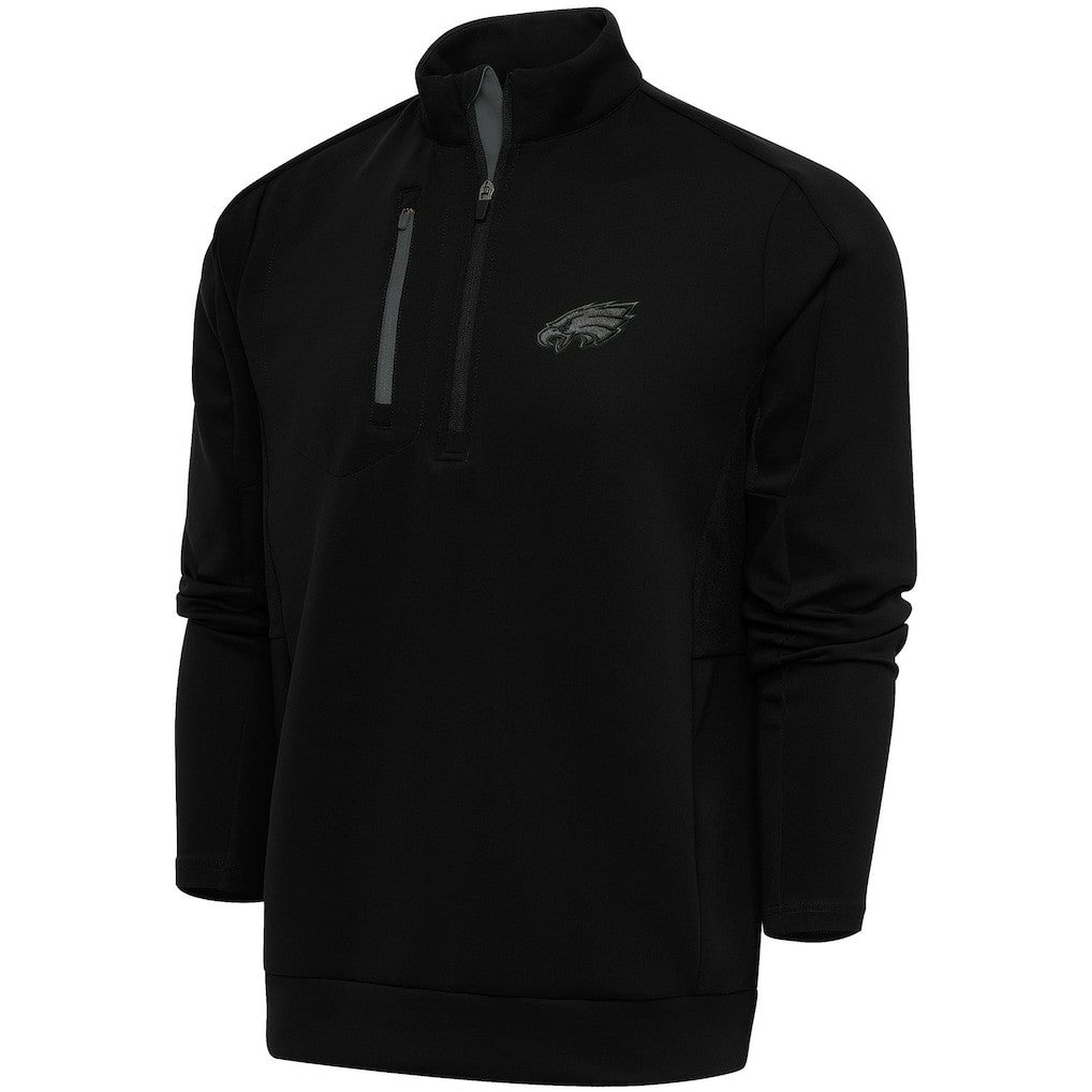 Philadelphia Eagles Antigua Tonal Logo Generation Quarter-Zip Pullover Top Black