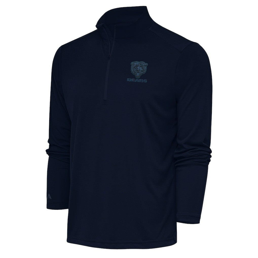 Chicago Bears Antigua Tonal Logo Tribute Quarter-Zip Pullover Top Navy