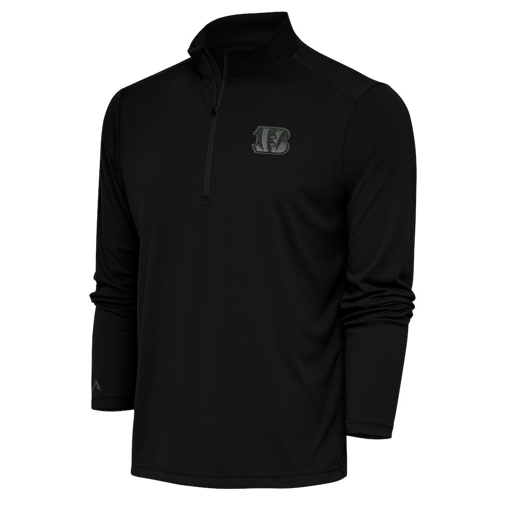 Cincinnati Bengals Antigua Tonal Logo Tribute Quarter-Zip Pullover Top Black