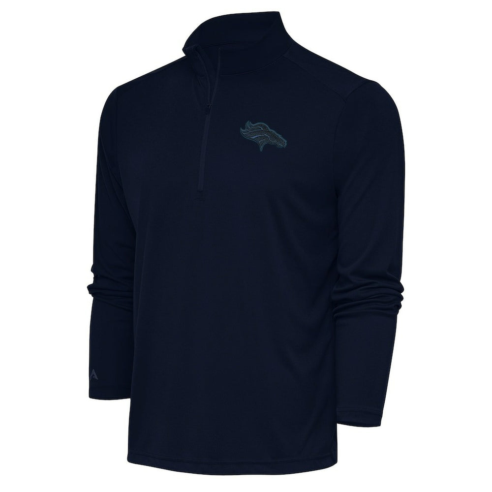 Denver Broncos Antigua Tonal Logo Tribute Quarter-Zip Pullover Top Navy