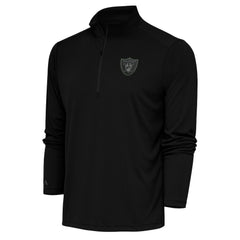 Las Vegas Raiders Antigua Tonal Logo Tribute Quarter-Zip Pullover Top Black