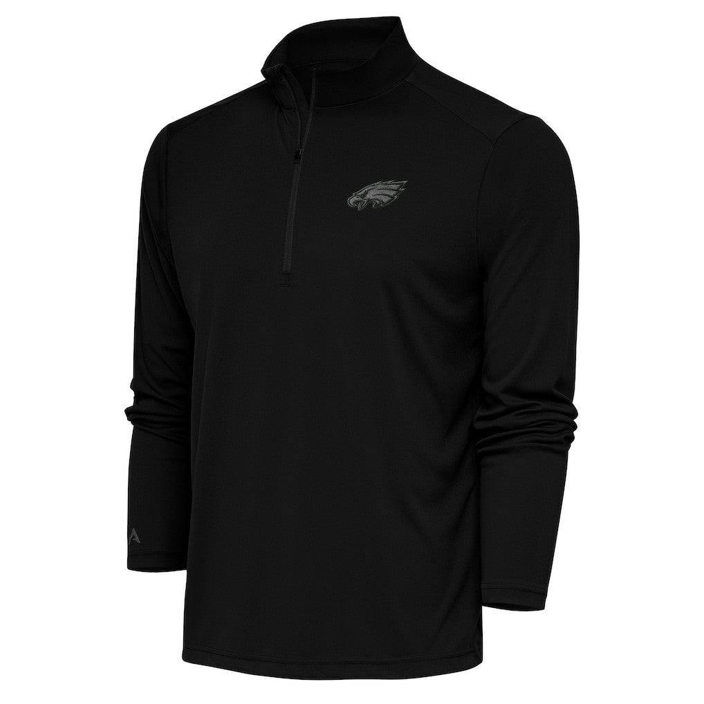 Philadelphia Eagles Antigua Tonal Logo Tribute Quarter-Zip Pullover Top Black