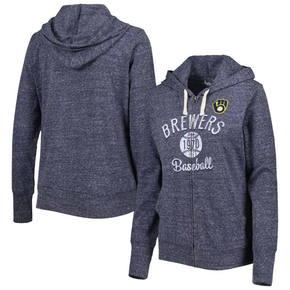 Milwaukee Brewers Touch Women's Training Camp Tri-Blend Lightweight Full-Zip Hoodie - Navy - MLB Discount
