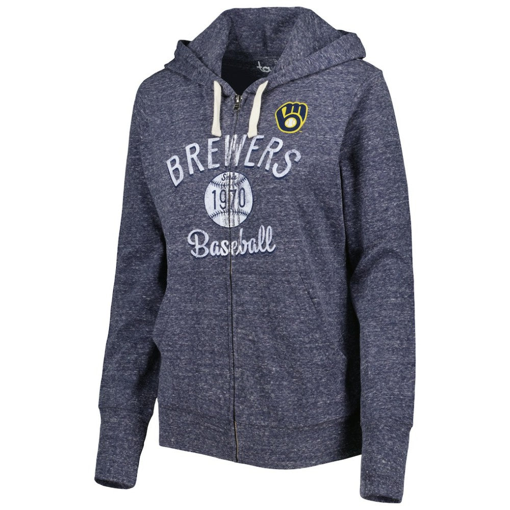 Milwaukee Brewers Touch Women's Training Camp Tri-Blend Lightweight Full-Zip Hoodie - Navy - MLB Discount