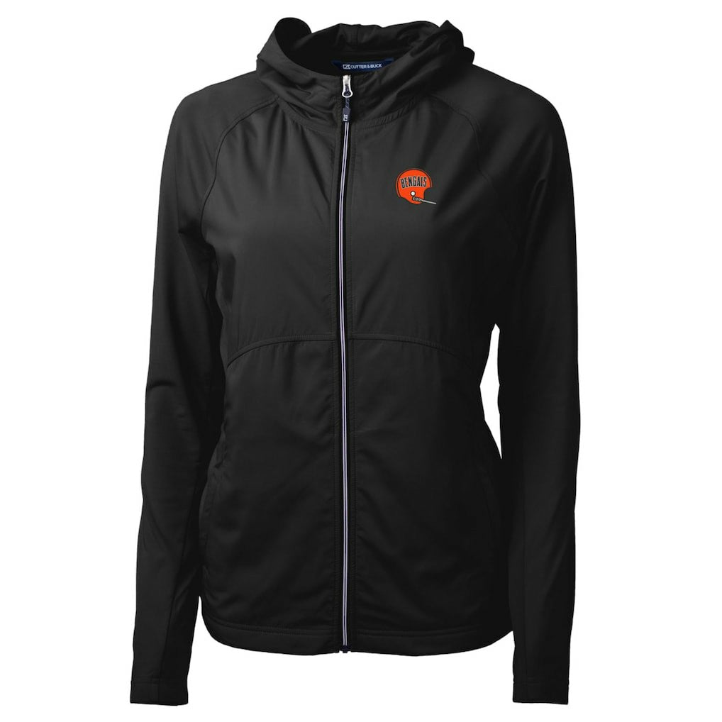 Cincinnati Bengals Cutter & Buck Women's Throwback Logo Adapt Eco Knit Hybrid Recycled Full-Zip Hoodie Black