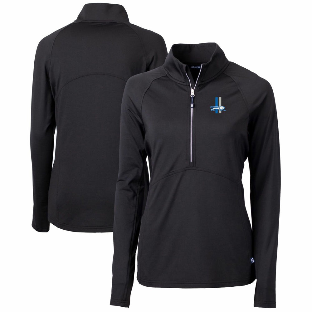 Detroit Lions Cutter & Buck Women's Throwback Logo Adapt Eco Knit Stretch Recycled Half-Zip Pullover Top Black
