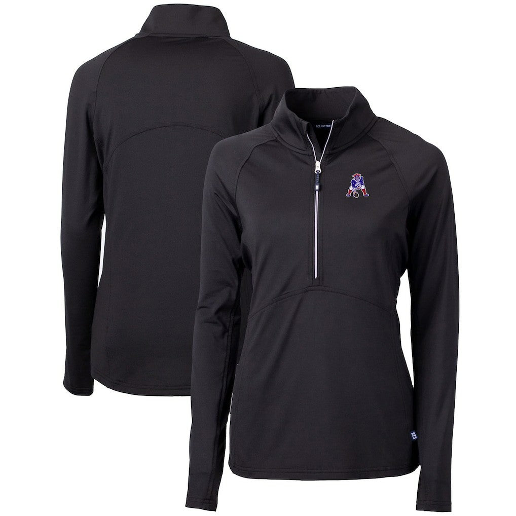 New England Patriots Cutter & Buck Women's Throwback Logo Adapt Eco Knit Stretch Recycled Half-Zip Pullover Top Black