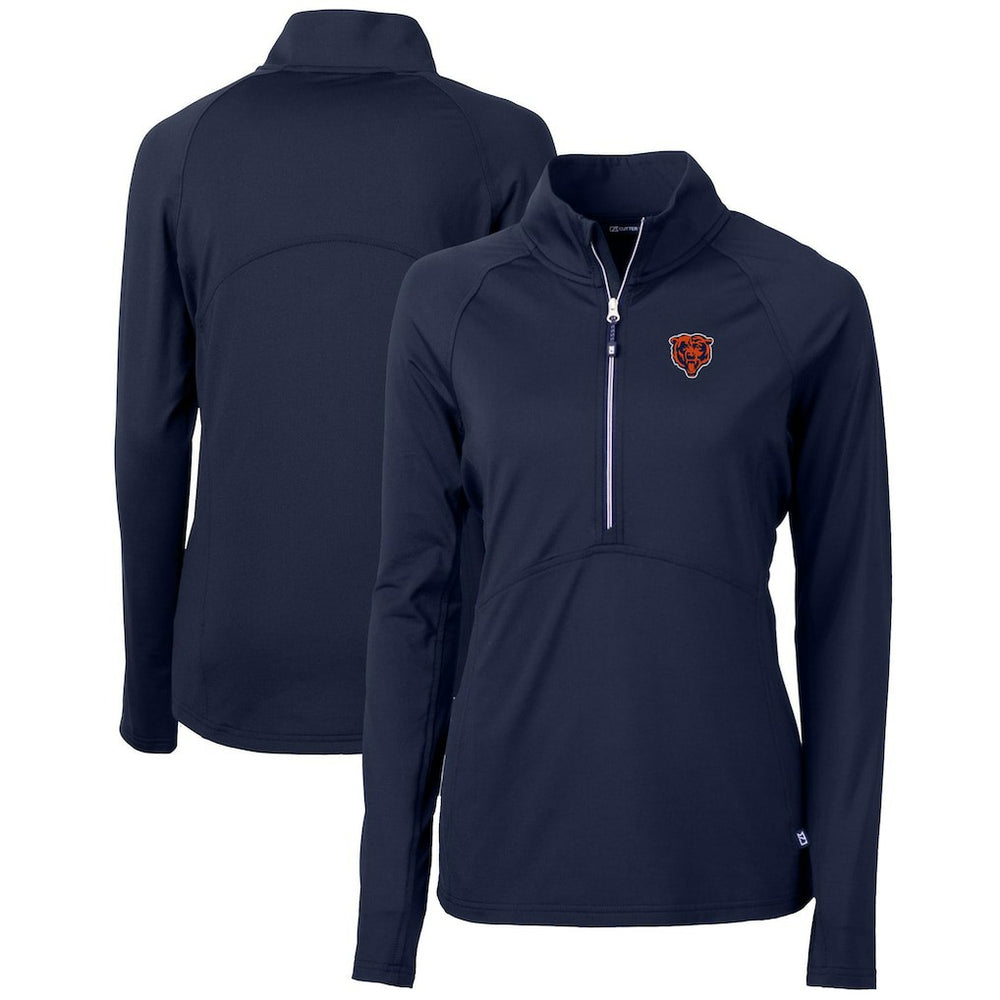 Chicago Bears Cutter & Buck Women's Throwback Logo Adapt Eco Knit Stretch Recycled Half-Zip Pullover Top Navy