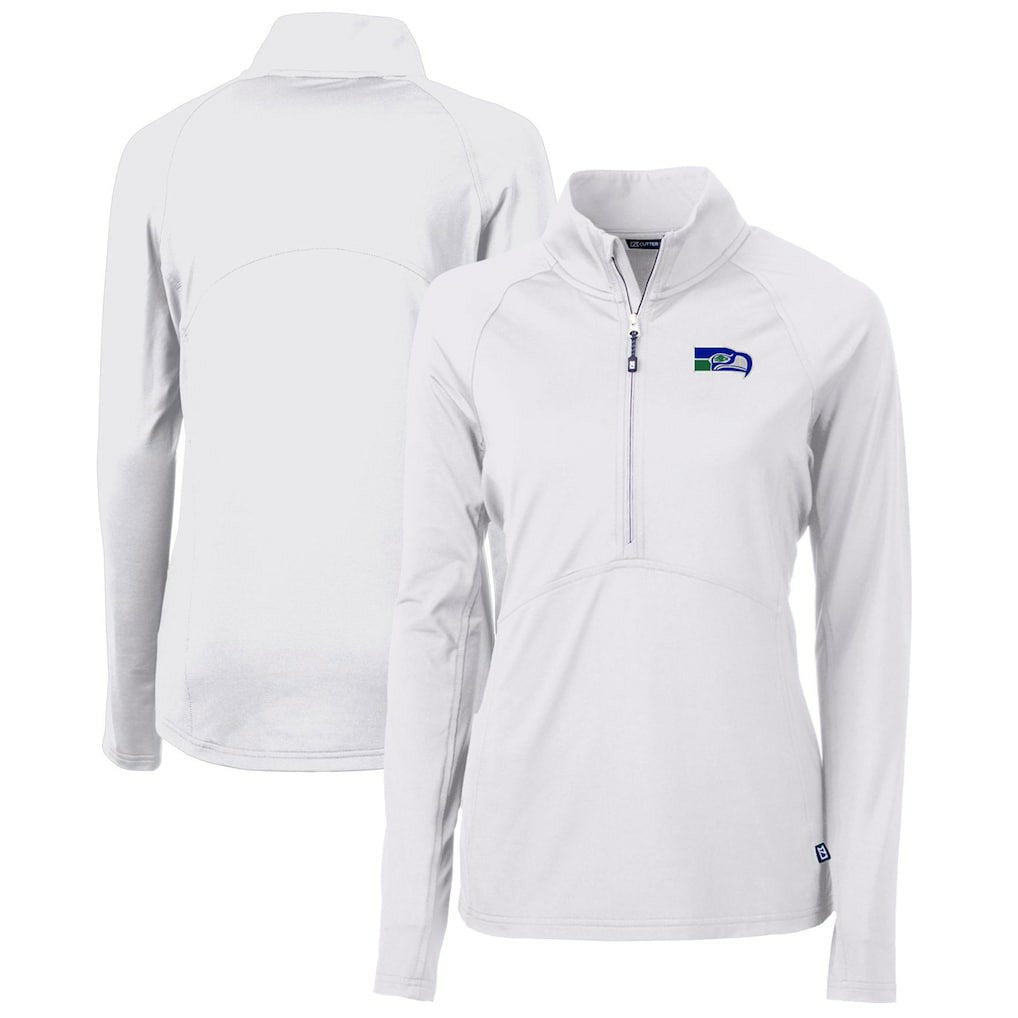 Seattle Seahawks Cutter & Buck Women's Throwback Logo Adapt Eco Knit Stretch Recycled Half-Zip Pullover Top White