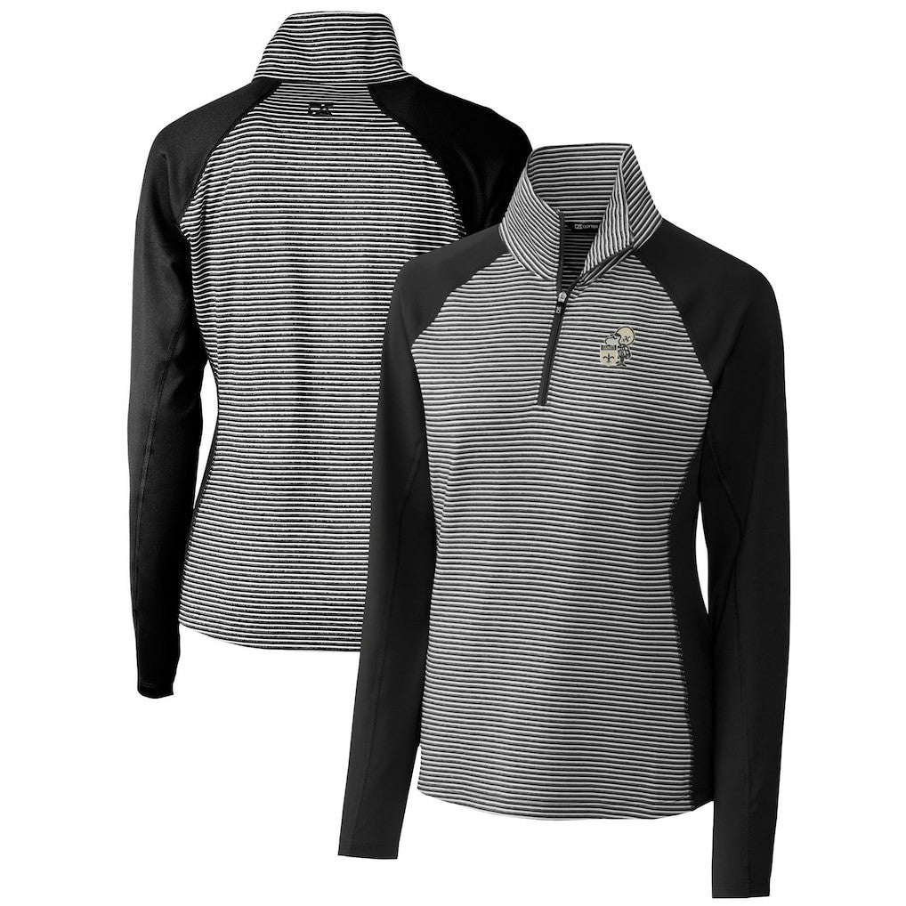 New Orleans Saints Cutter & Buck Women's Throwback Logo Forge Tonal Stripe Stretch Half-Zip Pullover Top Black