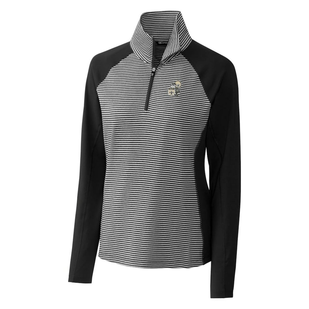 New Orleans Saints Cutter & Buck Women's Throwback Logo Forge Tonal Stripe Stretch Half-Zip Pullover Top Black