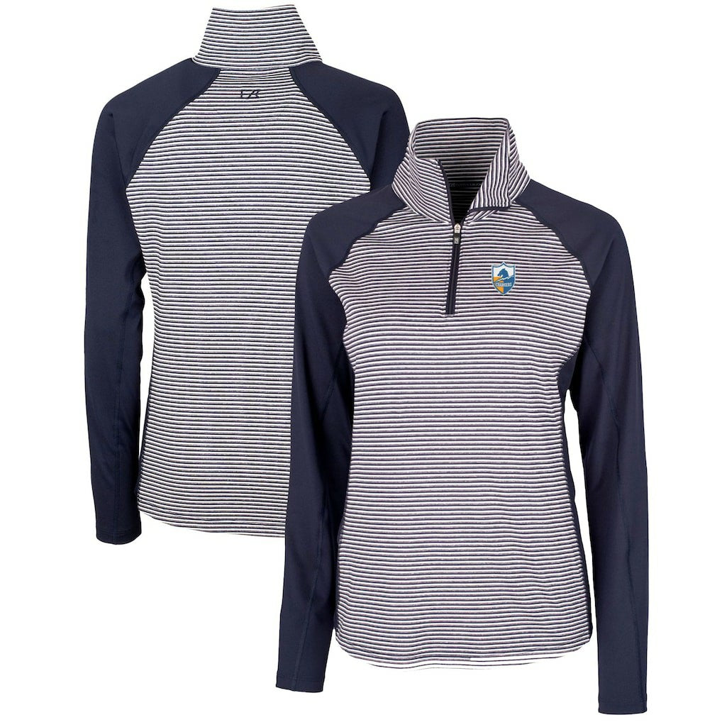 Los Angeles Chargers Cutter & Buck Women's Throwback Logo Forge Tonal Stripe Stretch Half-Zip Pullover Top Navy