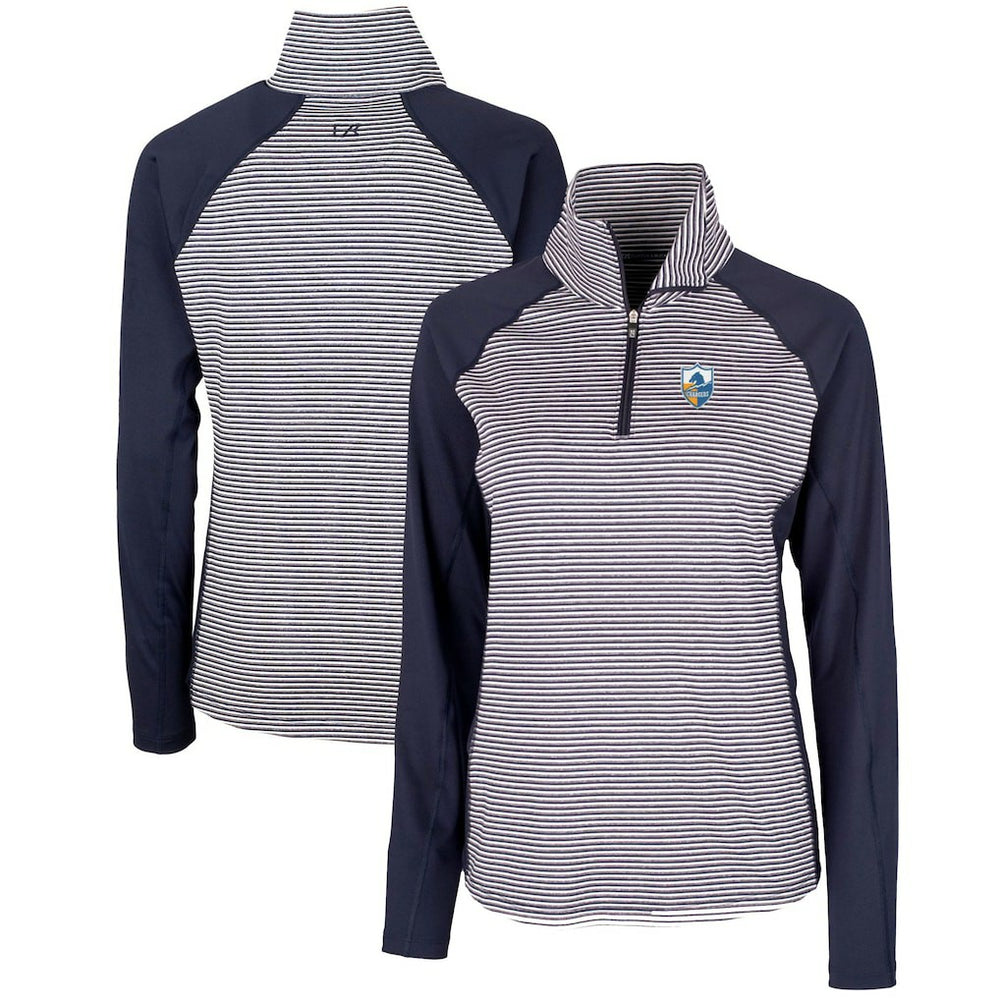 Los Angeles Chargers Cutter & Buck Women's Throwback Logo Forge Tonal Stripe Stretch Half-Zip Pullover Top Navy