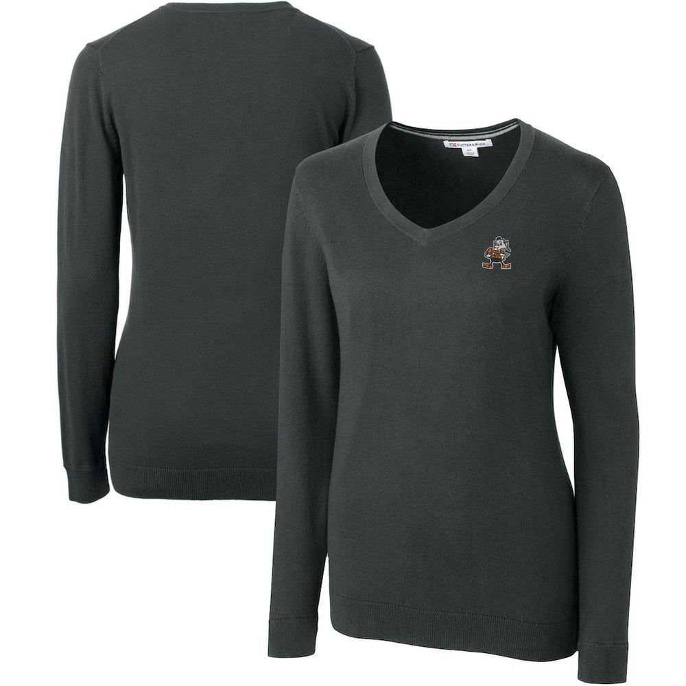 Cleveland Browns Cutter & Buck Women's Throwback Logo Lakemont Tri-Blend V-Neck Sweater Heather Charcoal